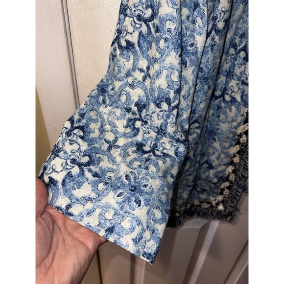 Chicos Jacket Womens 2 Large Linen Floral open Blazer Fringe Coastal Career - Picture 4 of 7